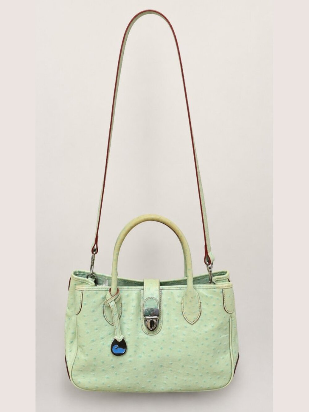Dooney & Bourke Ostrich Embossed Leather Satchel Aqua Seafoam Blue Shoulder Bag - Picture 4 of 15